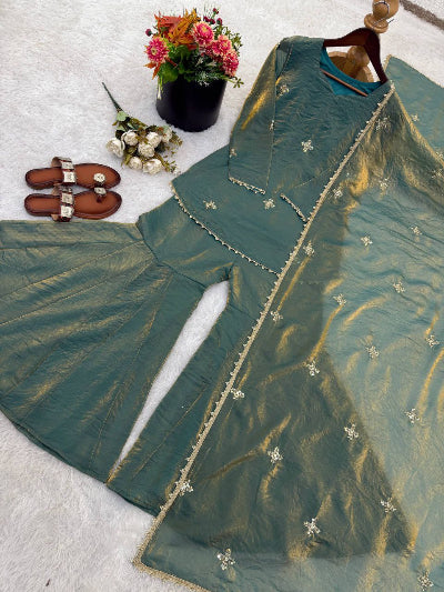 Ice Blue Simar Silk Embroidered Gharara Suit