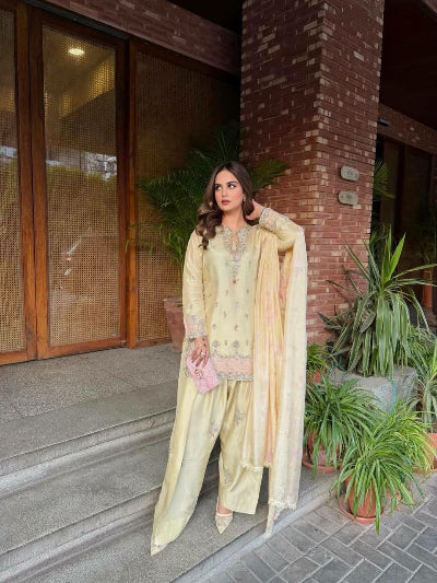 Pastel Designer Satin Farshi Palazzo Suit Dupatta- 2 colours