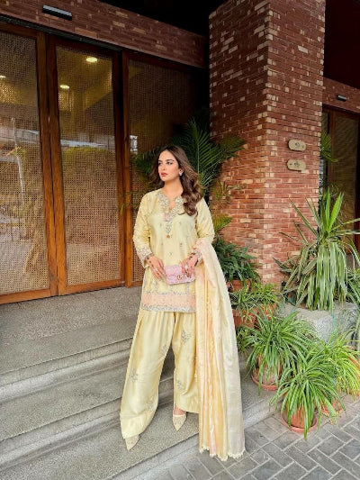 Pastel Designer Satin Farshi Palazzo Suit Dupatta- 2 colours