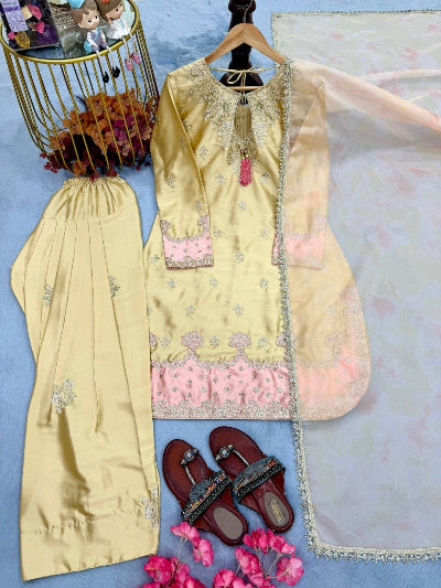 Pastel Designer Satin Farshi Palazzo Suit Dupatta- 2 colours