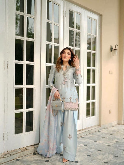 Pastel Designer Satin Farshi Palazzo Suit Dupatta- 2 colours