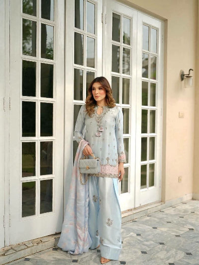 Pastel Designer Satin Farshi Palazzo Suit Dupatta- 2 colours