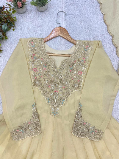 Soft Ivory Cream Embroidered Anarkali Suit Set | Asian Wear UK