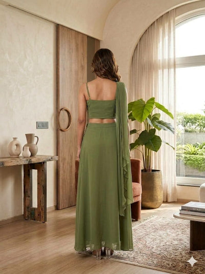 Designer Indo-Western Crop Top Palazzo Set- 2 Colours
