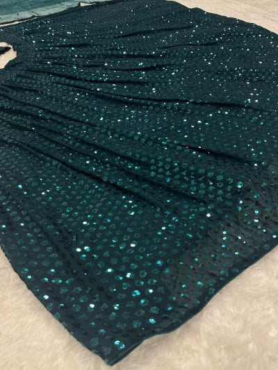 Teal Green Partywear Sequins Georgette Lehenga Choli Set