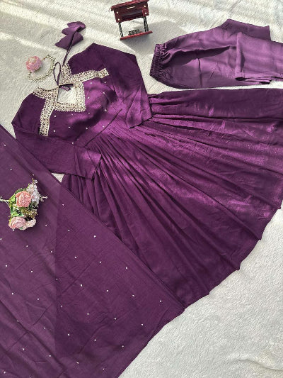 Aarohi Purple Embroidery Work Anarkali Suit