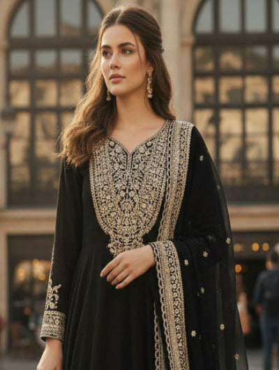Black Georgette Embroidered Anarkali Dupatta 2pc