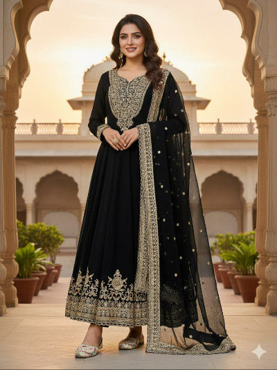 Black Georgette Embroidered Anarkali Dupatta 2pc