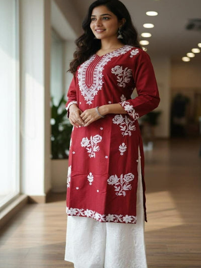 Pure Cotton Plus Size Chikankari Kurta Palazzo Set