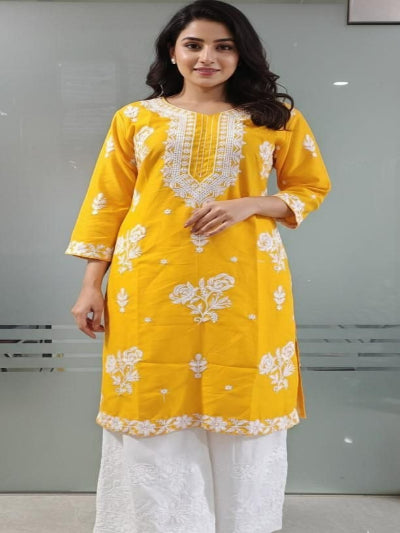 Pure Cotton Plus Size Chikankari Kurta Palazzo Set