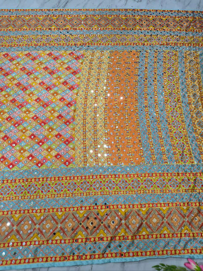 Multicolor Chinon Mirror Work Sari with Unstitched Blouse