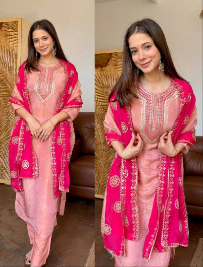 Blush Pink Embroidered Fendi Silk Suit Set