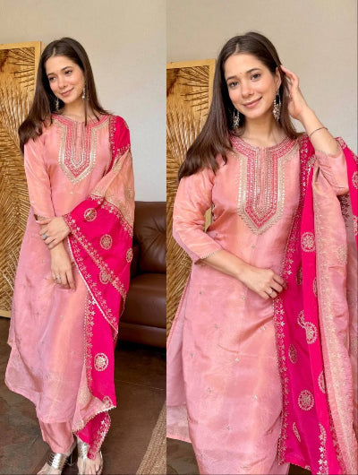 Blush Pink Embroidered Fendi Silk Suit Set