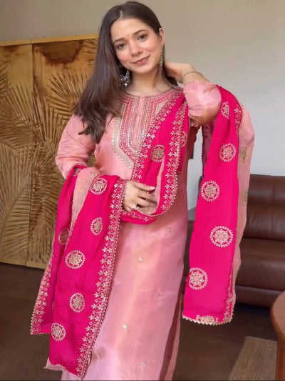 Blush Pink Embroidered Fendi Silk Suit Set