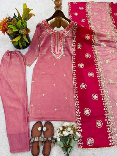 Blush Pink Embroidered Fendi Silk Suit Set