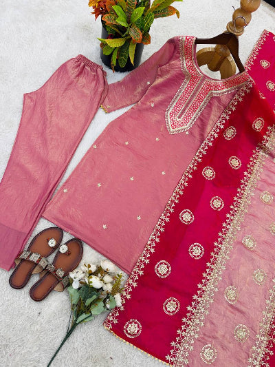 Blush Pink Embroidered Fendi Silk Suit Set