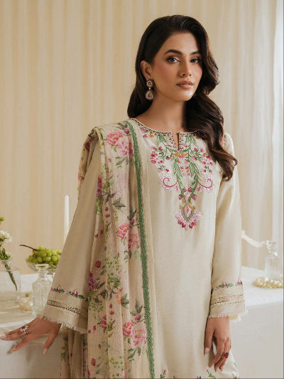 Pastel Cream Floral Embroidery Farshi Suit Set