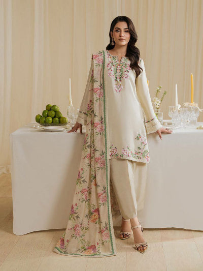 Pastel Cream Floral Embroidery Farshi Suit Set