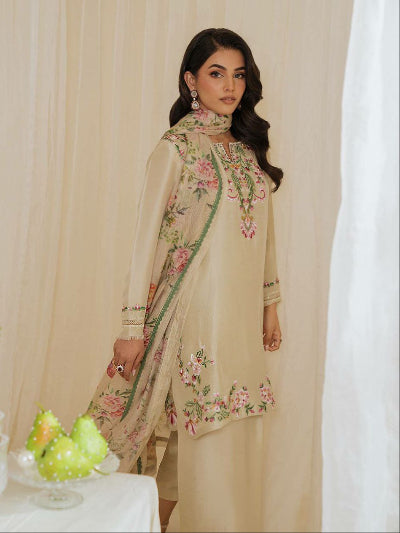 Pastel Cream Floral Embroidery Farshi Suit Set