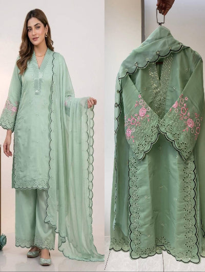 Designer Embroidered Chanderi Suit Set- 4 Colours