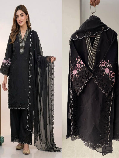 Designer Embroidered Chanderi Suit Set- 4 Colours