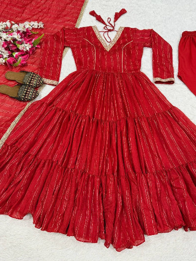 Red Brocade Anarkali Suit for Women | Asian Ethnic Wear UK