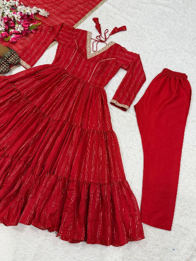 Red Brocade Anarkali Suit for Women | Asian Ethnic Wear UK