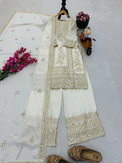 Designer Chinon Silk Embroidery Work 3-Piece Asian Suit Set