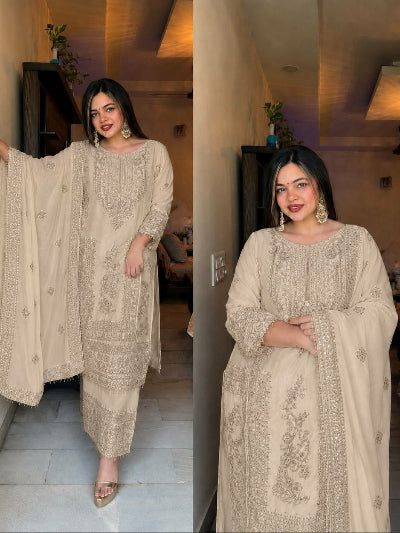 Designer Chinon Silk Embroidery Work 3-Piece Asian Suit Set