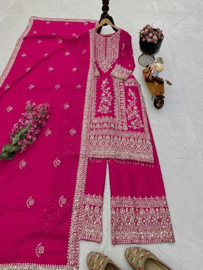 Designer Chinon Silk Embroidery Work 3-Piece Asian Suit Set