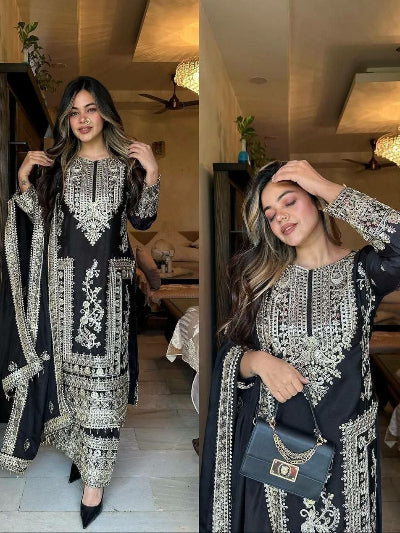 Designer Chinon Silk Embroidery Work 3-Piece Asian Suit Set