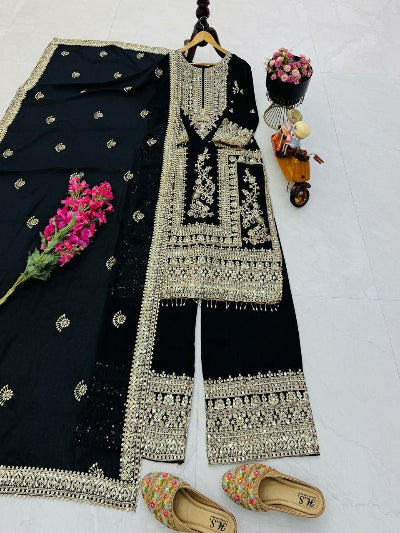 Designer Chinon Silk Embroidery Work 3-Piece Asian Suit Set