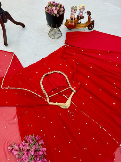 Karwa Chauth Special Red Embroidered Georgette Anarkali Gown Set