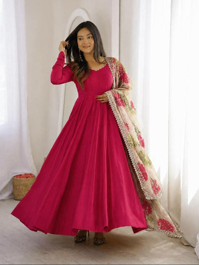Dark Pink Embroidered Anarkali Suit| Asian Ethnic Wear for Women