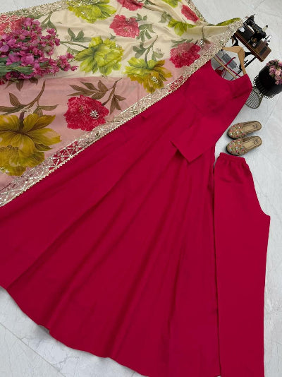 Dark Pink Embroidered Anarkali Suit| Asian Ethnic Wear for Women