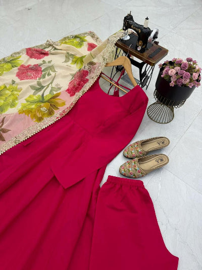 Dark Pink Embroidered Anarkali Suit| Asian Ethnic Wear for Women