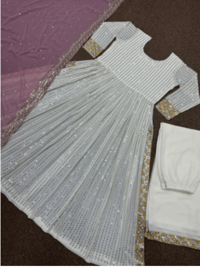 Pink Anarkali Gold Embroidery Gown Set of 3 UK Next Day - BONYHUBSALWAR KAMEEZ