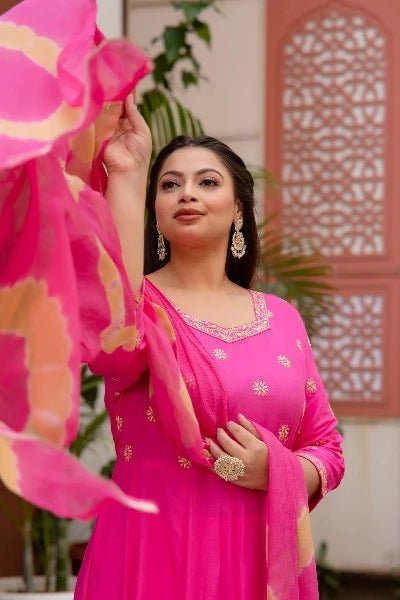 Pink Bandhani Plus Size Kurti Dupatta Set of 2 UK Next Day - BONYHUBSALWAR KAMEEZ