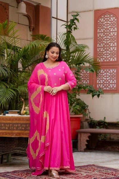 Pink Bandhani Plus Size Kurti Dupatta Set of 2 UK Next Day - BONYHUBSALWAR KAMEEZ