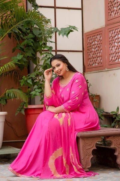 Pink Bandhani Plus Size Kurti Dupatta Set of 2 UK Next Day - BONYHUBSALWAR KAMEEZ