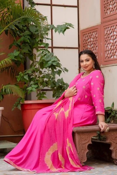Pink Bandhani Plus Size Kurti Dupatta Set of 2 UK Next Day - BONYHUBSALWAR KAMEEZ