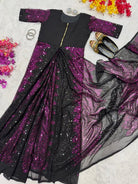 Pink & Black Sequins Zip & Go 10 Second Saree Gown - BONYHUBSAREE
