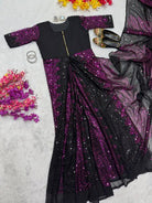 Pink & Black Sequins Zip & Go 10 Second Saree Gown - BONYHUBSAREE