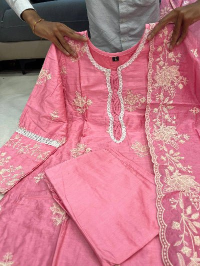 Pink Chanderi Silk Embroidered Salwar Suit Set - BONYHUBSALWAR KAMEEZ