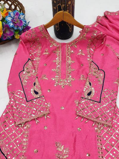 Pink Chinon Elegant Embroidery Work Straight Suit Set - BONYHUBSALWAR KAMEEZ