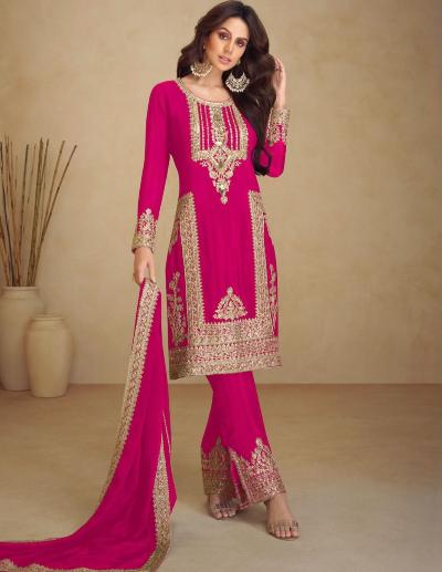 Pink Chinon Silk Partywear Attractive Suit Set - BONYHUBSALWAR KAMEEZ