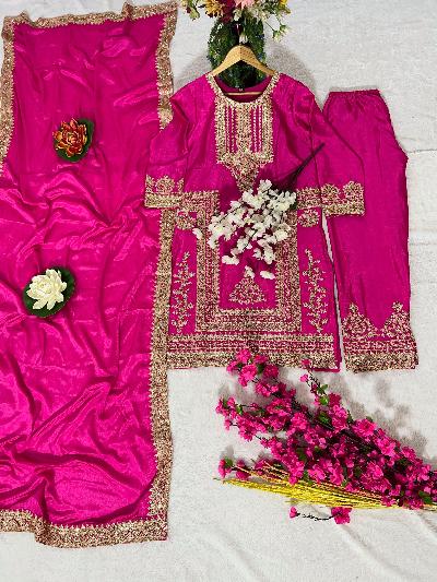 Pink Chinon Silk Partywear Attractive Suit Set - BONYHUBSALWAR KAMEEZ