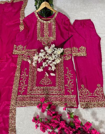Pink Chinon Silk Partywear Attractive Suit Set - BONYHUBSALWAR KAMEEZ