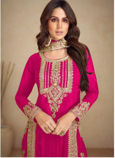 Pink Chinon Silk Partywear Attractive Suit Set - BONYHUBSALWAR KAMEEZ