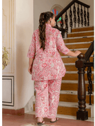 Pink Collar Cotton Kurti Trouser Set of 2 - BONYHUBsalwar suit